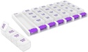 EZY Dose Weekly (7 vrk) 4 Kertaa päivässä Push Button pilleri Järjestäjä ja vitamiini suunnittelija, irrotettava päivittäin pillerilaatikot, violetti, selkeä Lids, pienet