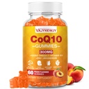 Sokeriton CoQ10 Gummies 3000 mg - Plus Omega-3, B3-vitamiini ja sinkki, suuri imeytyvä Coenzyme Q10 lisäravinteet soluihin energiaa ja antioksidantti tukea, vegaaninen 60