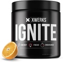 Xwerks Ignite Orange Pre Treenout Powder, Natural Keto Pre Treenout naisille ja miehille räjähde energia, Gluteeniton Blend Endurance ja Stamina, 150mg kofeiini, 30 tarjoilua