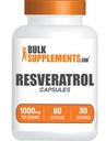 BulkSupplements.com Resveratrol kapselit - Resveratrol täydentää, Polygonum Cuspidatum, Resveratrol 1000mg - Antioksidantteja täydentää, Resveratrol pillereitä - 2 kapselia per Serving, 60 kapselia