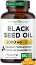 Black Seed Oil Capsules 2000mg Per Serving, Organic Cold Pressed Black Cumin, High TQ, Immuuni & Joint Support, 180 Count (3 kuukauden toimitus)