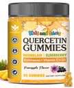 Quercetin with bromelain Gummies for Kids & Aikuinen - Immuuni- ja seasonal Wellness Support, 800 mg Quercetin Gumies with bromelain, Sinkki, Elderberry, C-vitamiinin ja D3 - Sokeriton, Ananaksen maku, 60 Ct