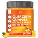 Sokeriton Quercetin ja bromelain Gummies for Kids & Adult - Immuuni, antioksidantti, kausittainen tuki, 1000 mg Quercetin lisäravinteet bromelaiini, sinkki, Elderberry, C-vitamiini D3 E, Vegan, 60