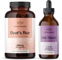 HERBAMAMA Goat's Rue and Milk Thistle Kit - Bundle of 1200 mg Goat's Rue Capsules & Milk Thistle Liver Detox Drops 4 fl oz - Vegan, non-GMO, sokeria & alkoholiton - 2 pakkaus