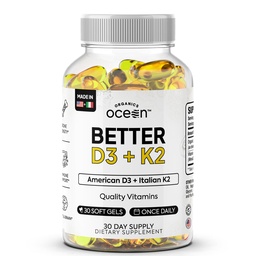 Organics Ocean Better D3 + K2-100% Organic VIT D3 ja K2 lisäravinteet suurin hyötyosuus - Tukee luun tiheys, kalsiumtasapaino, koskemattomuus ja mieliala - 1-pakkaus, 30 päivän toimitus