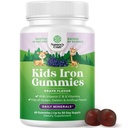 Lapset Iron Gummies - Veren Builder Iron Lisäravinteet lapsille hellävaraisesti vahvempi immuniteetti & energia - B12-vitamiini, Folaatti & C-vitamiini Gummies - Vegaani GMO & Gluteeniton pikkulapsille - 60 Count
