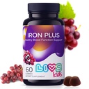 LIVS Iron Supplement for Kids with C-vitamiini, A, B3, B5, B6, B12, Biotiini, Sinkki & Folate 
