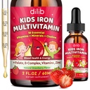 Liquid Iron Supplement for Kids, Lapset monivitamiinia Iron Drops kanssa Sinkki, B-vitamiini Complex, Folaatti - Tuki verenrakennus & energia, Rautapuute naisten, miesten, vegaaninen mansikka 2 Fl Oz
