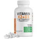 Bronson-vitamiini K2 (MK7) ja D3 täydennys ei-GMO Formula 5000 IU D3-vitamiini & 90 mikrog K2 MK-7 Helppo niellä D & K Complex, 120 kapselia