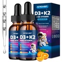 2PCS-vitamiini D3 K2 Drops for Kids - Liquid täydennysosa magnesiumia kalsiumin imeytymistä, Joint Health, Hampaat & sydän - ei-GMO, Vegaani, Orange, 4 Fl Oz - Lapset Ikä 4+