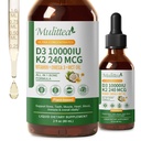 2 pakkaus Organic D3 K2 Liquid 10000 IU w/ Vegan Omega-3 & Coconut MCT Oil - Maksimaalinen vahvuus D- vitamiinin täydennysosa, Ei täyteaineita, ei GMO K2 MK7 luut, lihakset & korkea absorptio-2 Fl Oz