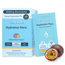 Feel Goods Hydration Hero, 1000 mg Electrolytes Powder, Sugar Free, Magnesium, Organic Aloe Vera, L Theanine, C-vitamiini & B12, Keto, Vegan, Electrolyte Packets, Passion Fruit Punch, 15