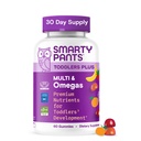 SmartyPants Toddler Multitamine Gummies, Omega 3 (DHA/EPA), Vitamiinit D3, C, B12, B6, A, K & Sinkki, Biotiini, Gluteeniton, Kolme hedelmän makua, 60