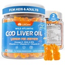 Turska Maksan öljy Gummies 1000 mg lapsille ja aikuisille - w/Omega 3 (EPA & DHA), vitamiinit A, D3 & K2 - Turska Maksan öljy Omega 3 Gummies varten Immuuni, aivot & kognitiivinen tuki, sokeriton, oranssi maku, 120Ct