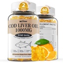Turska Maksaöljy 1000 mg Gummies for Authority & Kids, A-vitamiini & D3 - Omega 3 Fish Oil Supplement - DHA 360mg & EPA 240mg for Brain, Bone, Eye & Immuno Health, Sokeriton, 120 Count