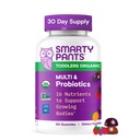 SmartyPants Organic Toddler Multivitamiini Gummies: Probiootit, Omega 3 (ALA), D3-vitamiini, C-vitamiini, B12, B6, A-vitamiini, K-sinkki, Betakaroteeni, Gluteeniton, Kolme hedelmän makua, 60