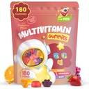 Lapset Multivitamiini Gummies 180 Count - Eye, Brain & Gut Support - Sokerittomia vitamiineja lapsille - kanssa Lutein, Omega-3 DHA & Prebiootit - 3 Hedelmät makuja - ikä 2+