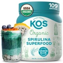 KOS Organic Spirulina Powder - USDA Certified Organic, 109 Servings of Superfood Powder for Smoothies & Juices, Non-Ir säteilevä Blue Green Algae, Plant Based with Antioxidants, Vegan (13.50z)