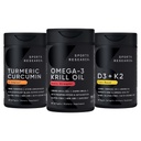 Urheilututkimus Antarktis Krill Oil Omega 3 1000 mg (fosfolipidejä, koliinia ja astaksantiinia), kurkumiini C3 Complex (Bioperine Black Pepper & Coconut Oil) & kasvipohjainen D3 + K2