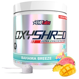 EHP Labs OxyShred Pre Treenout Powder - Preworkout Powder with L Glutamiini & Acetyl L Carnitine, Energy Boost Drink - Bahama Breeze/Beach, 60 tarjoilua