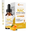 Nestemäiset NAC-tipat 1000 MG, NAC-lisäaine N-asetyylikysteiini ja R-Alfa lipoehappo,NAC lapsille ja aikuisille, immuuni- ja antioksidanttituki, maksa- ja keuhkoterveys, oranssi makuaine, 0 sokeri, 2FL OZ