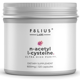 FOLIUS LABS Clean Label N- Acetyl L-Cysteine (NAC) 600mg täydennysosa Keuhkojen ja hengitysteiden tuki Immuuniterveyden tuki 120 Veg kapselit