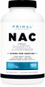 Primal N- Acetyl L-Cysteine (NAC) 600 mg, 150 kapselia - Vegan N-Acetyl L-Cysteine Supplement, GMO-vapaa, Gluteeniton