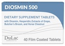 Dulac Diosmin 500, Micronized Diosmin Hesperidin Dietary Supplement 1000mg per annos, Hevosen Kastanjauute, Teurastaja & Red Grape Extract, Jalkojen verenkiertotuki, 40 tablettia, Valmistettu Italiassa