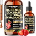 5in1 Magnesium Glycinate Liquid Drops Ashwagadha Extract, magnesium L-treonaatti, Rhodiola Rosea, Sea Moss - aivojen tuki ja immuuni - 2 Fl Oz - tarjonta 30-päivä - Mansikka Flavor