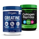Orgain Creatiini Monohydraatti Powder 17.64 Oz (100 Servings) & Collagen Peptides Powder 1lb (20g Grass Fed) Bundle - makuamaton, ei-GMO täydentää lihasten, aivot, iho & niveltuki
