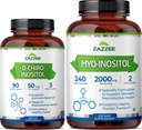 Zazzee 40:1 Ratio Myo ja D-Chiro Inositol täydennysosa naisille D-Chiro ja Myo Inositol kapselit syklin asetukset Munasarja tuki & yleinen hormoni Balance naisille - Vegan & ISO Lab testattu