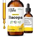 Wild & Organic Bacopa Tincture - Tukee rauhallisuutta, keskittymistä, selkeyttä - Bacopa Monnieri Supplement Liquid - Alkoholittomia tippoja Brahmi Extract - Vegaani, sokeriton - 2-kuukautta toimitus - 2 fl oz