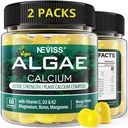 (2 pakkaus) Kalsium Gummies naisille, sokeriton kalsium Sustainable Algae (3. osapuoli testattu) D3-vitamiinia K2, C, Sinkki, Boron, Mangaani Bone Strength, Kalsium Absoption, Vegan