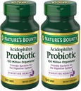 Nature's Bounty Lactobacillus Acidophilus Probiotic Supplement - Daily Probiotic for Women/Men digestive Health,100 Million Organisms, kasvissyöjä,1 Tarjoilu päivässä,120 tablettia,(Pack of 2)