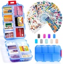 14 Grids Travel Pill Organizer Box 415-Pcs Medicine Nimi Tunnisteet - Tasku Päivittäinen farmaseuttinen Case Container Kit - Matka lääkkeiden haltija Dispender Fish Oil Vitamiini Supplement Storage - Clear Blue
