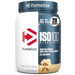 Dymatize ISO100 Whey Protein Powder Isolate, Gourmet Vanilla, 25g proteiinia, 5.5g BCAAs, vähemmän kuin 120 Cal., Gluteeniton, 1g rasvaa, 1g sokeria, 2g Karb (20 tarjoilua)