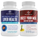 TRUTHENTICS Maksan terveys ja digestiivinen entsyymit Bundle - tuki maksan Cleanse Detox, Digestion, ravinne imeytyminen, satunnainen kaasu ja turvotus - Gluteeniton, ei-GMO