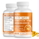 Magnesium Glycinate Supplement Softgels, Magnesium Glycinate 400 mg sinkkiä, B6-vitamiinia, C-vitamiinia, D3, puhdasta magnesiumia uneen, rauhoittaa, lihaksia, energiaa, sydämen tuki - 60 vegan kapselia naisille ja miehille