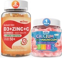 Sokeriton C-vitamiini + D3 + Sinkki Gummies aikuisille 50+ & Kalsium + D3 & Magnesium täytetyt Gummies lapsille 4+