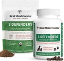 Real Mushrooms 5 Defenders for Humans (45g) & Lemmikkieläimet (90ct) - Pouch & Capsules Bundle - Chaga, Shiitake, Maitake, Turkey Tail & Reishi Mushroom - for Immuuni Strength & General Wellbeing - Vegan, Non-GMO