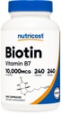 Nutricost Biotin (Vitamin B7) 10 000 mikrog (10 mg) vitamiinilisä, 240 kapselia - Kasvisruokaa, Gluteeniton, Nopeasti vapauttava, ei-GMO