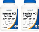 Nutricost Betaine HCl + Pepsin 790 mg, 240 kapselia, 2 pulloa (480 kapselia)