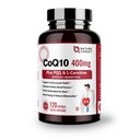 NATure TARGET CoQ10-400mg with PQQ, Omega-3s & L-karnitiini, High Imeytyminen Coenzyme-Q10 with BioPerine, Tukee sydän, aivot, immuunijärjestelmä, energian tuotanto, 120 Servings