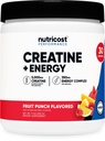 Nutricost Creatine + Energy 30 Tarjoilut (Fruit Punch Flavored) - 5 000 mg Creatine Monohydraatti + 350 mg Energy Complex per Serving