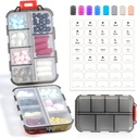 14 GRIDS Travel Pill Organizer Box etiketeillä - Travel Medicine Case Kit - Pocket Daily Pharmacy Container - Matka lääkkeiden haltija Dispender Fish Oil Vitamiini Supplement Storage - Clear Harmaa