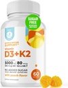 DR. MORITZ D3-vitamiinia (5000 IU) ja K2-vitamiinia - aikuisille ja lapsille - D3-vitamiinia K2 Gummies immuuni- ja luuterveyteen - Vegaani, sokeriton, gluteeniton (60 kreivi)