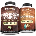 Nutrivein Premium 120 Cap Mushroom Complex 2600mg & 90 Cap Magnesium 2207mg Bundle - 11 Sienet - Lions Mane, Chaga, Reishi, Cordyceps, & More - Immune & Brain Function Plus Memory & Focus