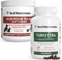 Real Mushrooms Turkey Tail for Humans (90ct) & Sienilemmikki Relax Chews (60 purukumia) - Bundle for Immuniteetti & Rentoutuminen - Vegan, ei-GMO, Gluteenittomat, Grain-vapaa sieniuute täydentää