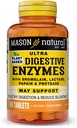 Mason Natural Plant- Based Ultra- digestiivinen Enzyme, jossa on bromelaiini, laktaasi ja  Papain, tukee digestiota ja turvotusta lievittävää lääkettä, 60 kapselia, 3 kapselin pakkaus