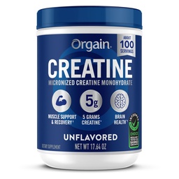 Orgain Creatiini Monohydraatti Micronized Powder, 100 tarjoilut, makua, tukee lihasten kasvua, Post Treout Recovery ja aivojen terveys, Ei keinotekoisia lisäaineita, miesten ja naisten (Pakkaus toukokuussa vary)